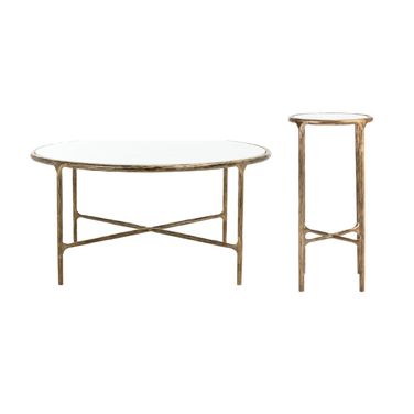 Jessa Round Occasional Table Set In White and Brushed Brass