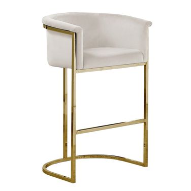 Jessica Barstool Chair In Cream Velvet and Gold Metal Chrome Base
