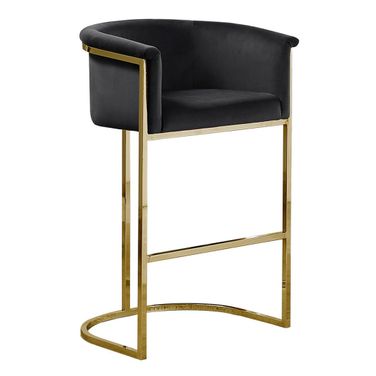 Jessica Counter Height Chair In Black Velvet and Gold Metal Chrome Base