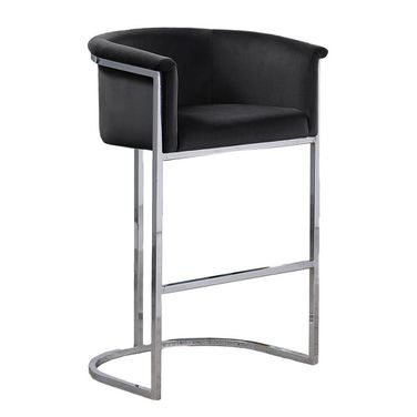 Jessica Counter Height Chair In Black Velvet and Silver Metal Chrome Base