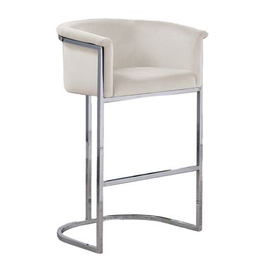 Jessica Counter Height Chair In Cream Velvet and Silver Metal Chrome Base