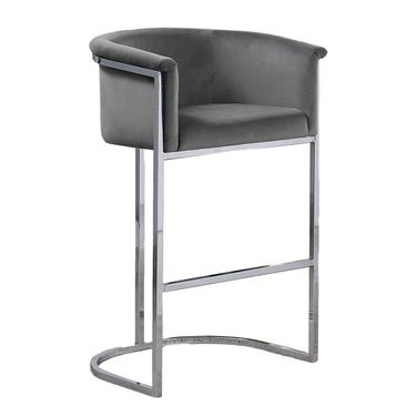 Jessica Counter Height Chair In Dark Gray Velvet and Silver Metal Chrome Base