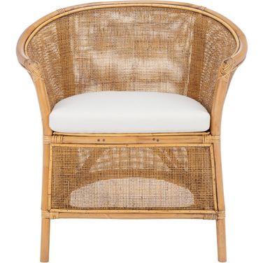 Jessica Rattan Accent Chair with Cushion in Honey Brown