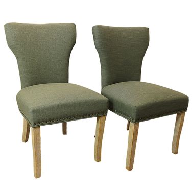 Jill Linen Fabric Side Chair Set of 2 In Green