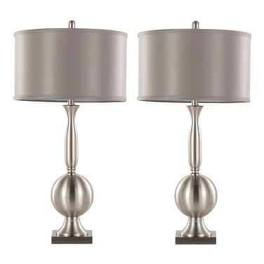 Joan 30 Inch Metal Table Lamp Set of 2 In Brushed and Grey Satin