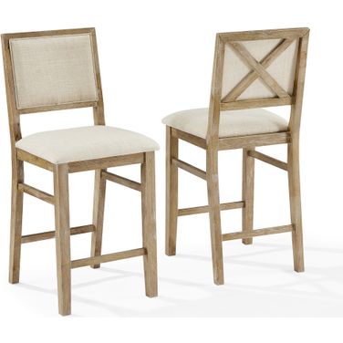 Joanna 2-Piece Upholstered Counter Height Barstool Set In Rustic Brown and Creme