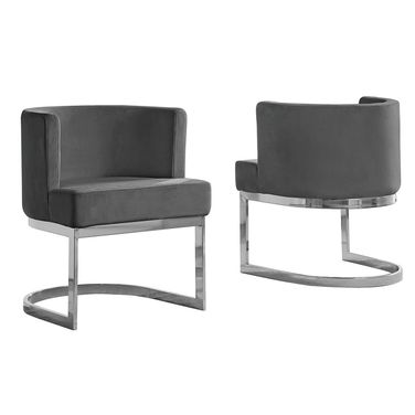 Joe Accent Chair In Dark Gray Velvet and Silver Chrome Base