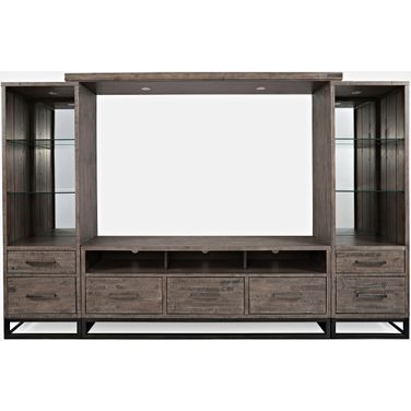 East Hampton Entertainment Center with 70'' TV Console and Led Lights In Distressed Grey