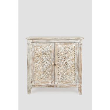 Global Archive Hand Carved 32 Inch Accent Chest In Distressed White