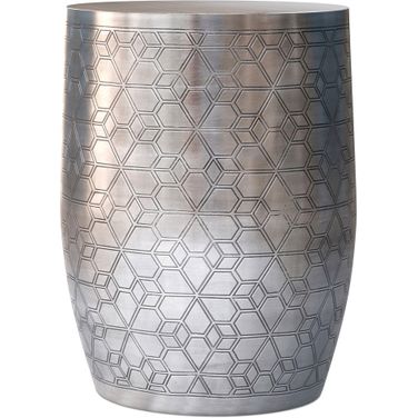 Johnsen 15 Inch Wide Geometric Pattern Metal Accent Table In Antique Silver