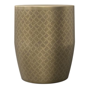 Johnsen 18 Inch Wide Cross Hatch Pattern Metal Accent Table In Antique Gold