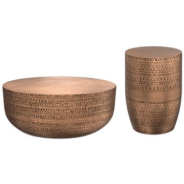Johnsen Metal Occasional Table Set In Antique Copper