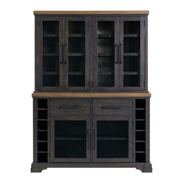 Johnshaven Server and Hutch with LED Light In Espresso and Brown