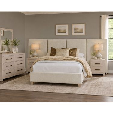 Joinery Upholstered Wall Bedroom Set In Labradoodle and Whitewashed Oak