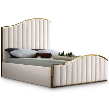 Jolie Velvet Queen Bed In Cream