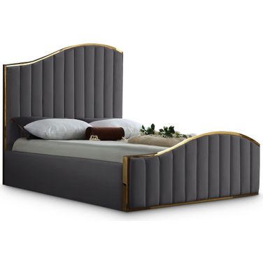 Jolie Velvet Queen Bed In Grey