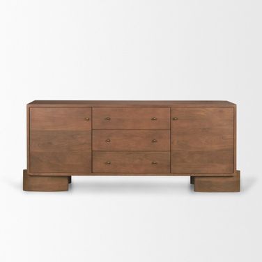 Jonan Wood And Dark Aged Brass 2 Door 3 Drawer Sideboard In Medium Brown