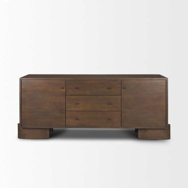 Jonan Wood with Dark Aged Brass 2 Door 3 Drawer Sideboard In Dark Brown