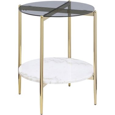 Jonelle Round Glass Top End Table White Marble Shelf In Smoke