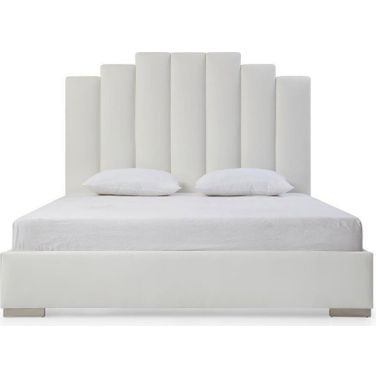 Jordan King Bed With Fully Upholstered White Faux Leather And Double Usb In Headboard