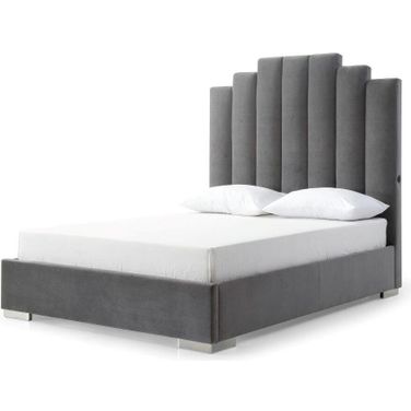 Jordan Queen Bed With Fully Upholstered Grey And Double Usb In Headboard And Chrome Legs