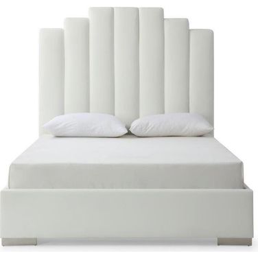 Jordan Queen Bed With Fully Upholstered White Faux Leather And Double Usb In Headboard