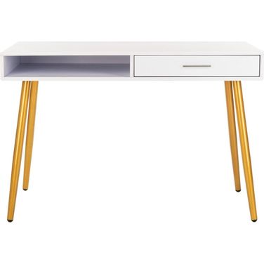 Jorja 1 Drawer 1 Shelf Desk In White and Gold