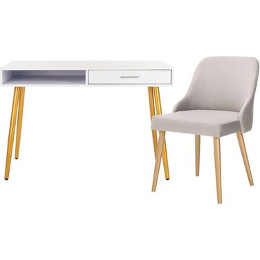 Jorja White and Gold 1 Drawer Home Office Set