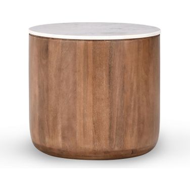 Josie 22 Inch Solid Wood and Marble Round End Table In Umber