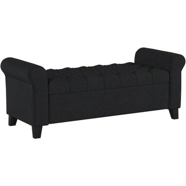 Journey Upholstered Bench with Storage, Diamond Tufted Seat and Flared Arm In Dark Grey