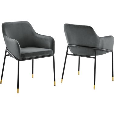 Jovi Performance Velvet Dining Armchair Set of 2 In Black Charcoal