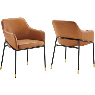 Jovi Vegan Leather Dining Chair Set of 2 In Black Tan