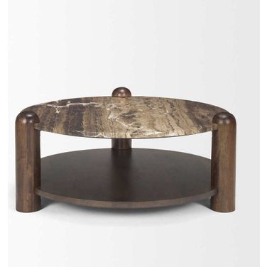 Jovia Mango Wood with Marble Round Coffee Table In Brown