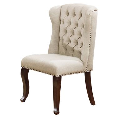 Juanita Upholstered Dining Chair In Beige Linen Fabric and Cappuccino