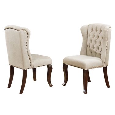 Juanita Upholstered Dining Chairs Set of 2 In Beige Linen Fabric and Cappuccino