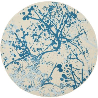 Jubilant Ivory and Blue 5'3" x 5'3" Round Area Rug