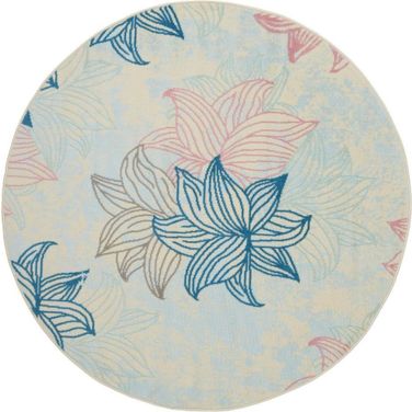 Jubilant Ivory and Multicolor 5'3" x 5'3" Round Area Rug