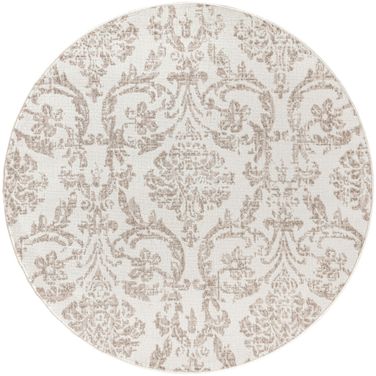 Jubilant Round Vintage 8' x 8' Indoor Rug In Ivory Beige