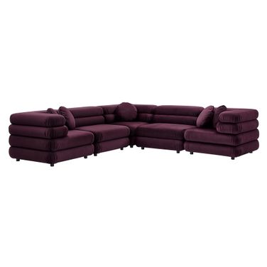 Jubilee 5-Piece Modular Performance Velvet Sectional Sofa In Mulberry