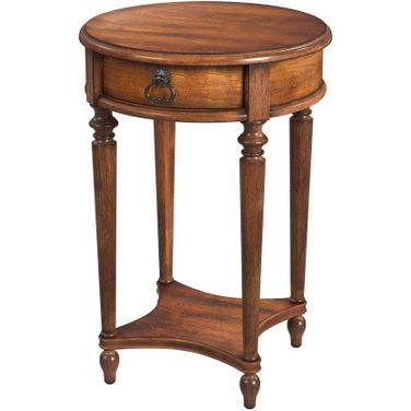 Jules 1-Drawer Round End Table In Medium Brown