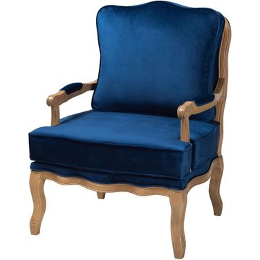 Jules Fabric and Wood Accent Chair In Navy Blue