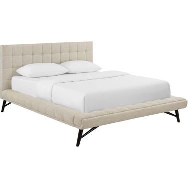 Julia Beige Queen Biscuit Tufted Upholstered Fabric Platform Bed