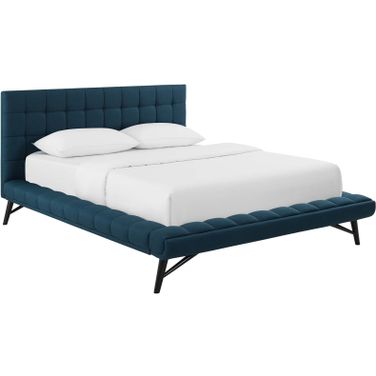 Julia Blue Queen Biscuit Tufted Upholstered Fabric Platform Bed