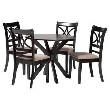 Julia Mid Century Round 5 Piece Dining Set In Sand And Dark Brown