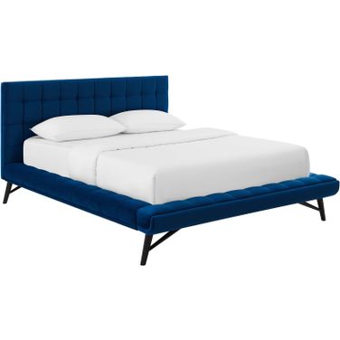 Julia Navy Queen Biscuit Tufted Performance Velvet Platform Bed