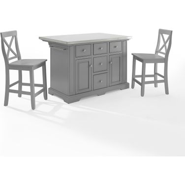Julia Stainless Steel Top Island W/X-Back Stools In Gray