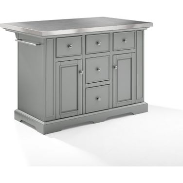 Julia Stainless Steel Top Kitchen Island In Gray