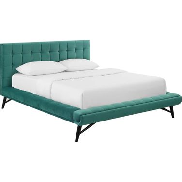 Julia Teal Queen Biscuit Tufted Performance Velvet Platform Bed