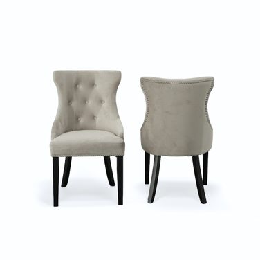 Julia Tufted Back Upholstered Chair - Set of 2 In Espresso and Gray Upholstery