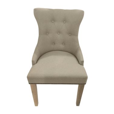 Julia Tufted Back Upholstered Chair - Set of 2 In Natural Driftwood and Linen Upholstery
